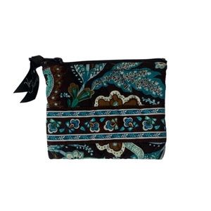 Very Bradley Java Blue brown paisley floral print zipper pouch change purse